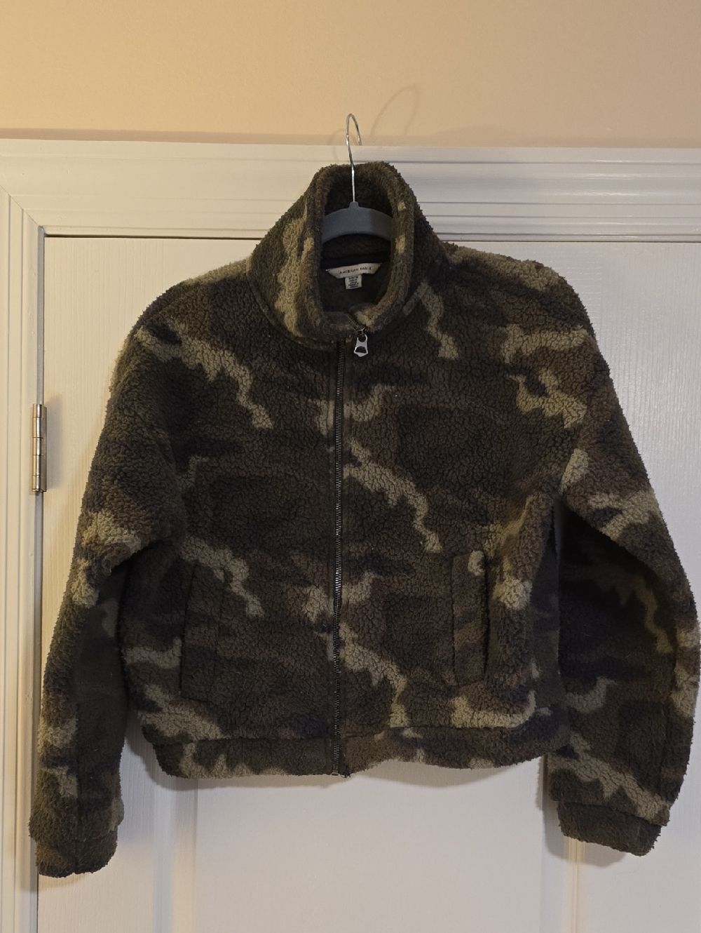 American Eagle Olive Green Sherpa Zip Jacket